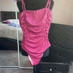 Interlocking Shirred Lurex Tummy Control One-Piece